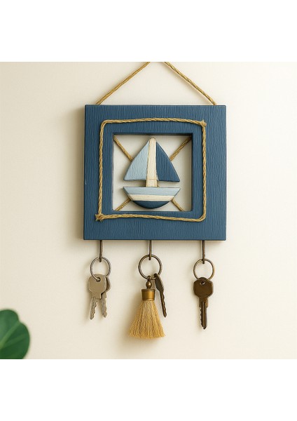 Duvar Anahtarlık Askısı Ahşap Dekoratif Yelkenli Çerçeve