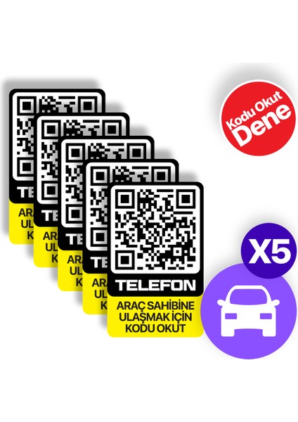 5'li Paket - Numarasız Numaratör - QR Kodlu Araç Numaratörü - Araç İçi Park Telefon Numarası (Dikey Etiket) fiyatları
