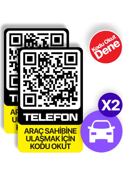 2'li Paket - Numarasız Numaratör - QR Kodlu Araç Numaratörü - Araç İçi Park Telefon Numarası (Dikey Etiket) fiyatları