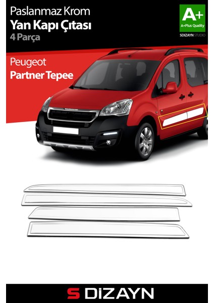 Peugeot Partner Tepee Krom Yan Kapı Çıtası 4 Prç 2008-2018 modelleri