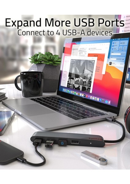 4 Port Usb-C To USB Hub | Type-C – USB 3.0 Çoklayıcı | Laptop, Macbook, iPad ve Pc Uyumlu