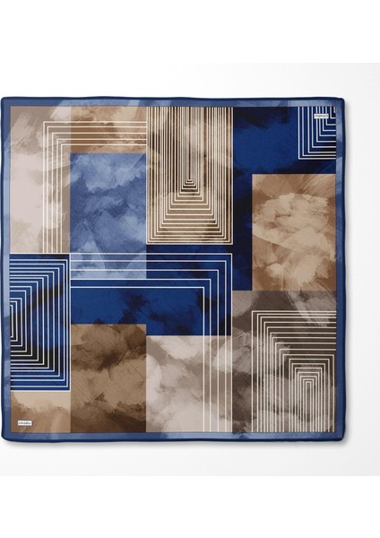 Geometrik Desen Twill Ipek EŞARP-0941 Lacivert