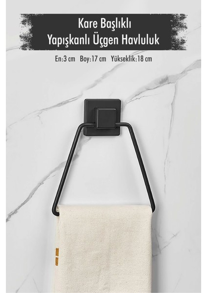 Yapışkanlı Kare Başlıklı Siyah Üçgen Havluluk, Şık ve Fonksiyonel Tasarım.