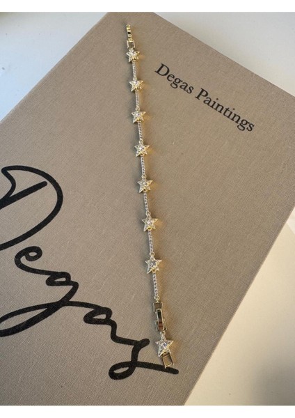 Yıldız Model Taşlı Altın Renginde Çelik Gold Bileklik