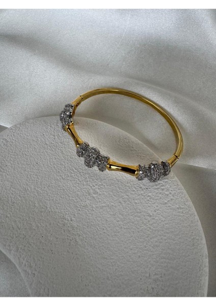 18 Ayar Gold Çift Renkli Kelepçe Bileklik