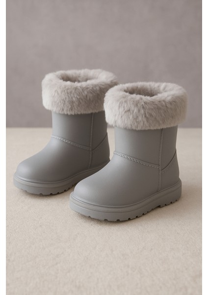 Kidswarm Cozy Kürklü Su Geçirmez Kışlık Çocuk Botu Panduf – Gri