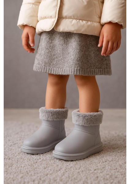 Kidswarm Cozy Kürklü Su Geçirmez Kışlık Çocuk Botu Panduf – Gri fiyatları