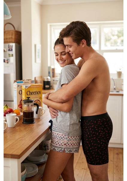 Desenli Uzun Paçalı Likralı Erkek Boxer 1014