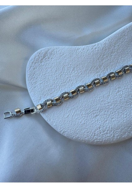 Özel Tasarım Çift Renk Zirkon Taşlı Dalgalı Bileklik