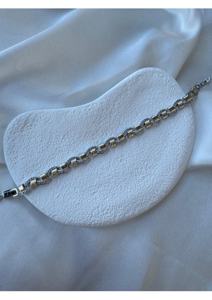 Özel Tasarım Çift Renk Zirkon Taşlı Dalgalı Bileklik modelleri