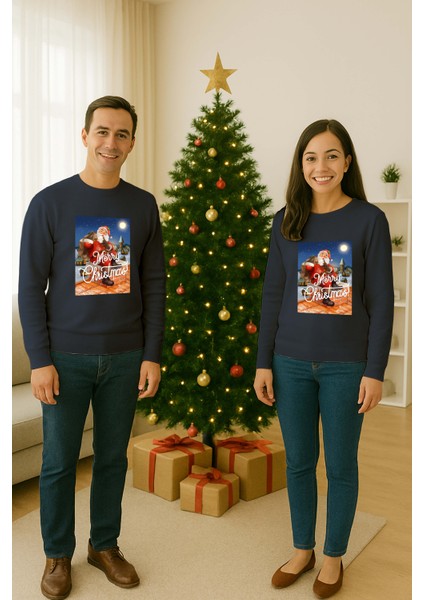 Unisex Happy New Year Yılbaşı Baskılı Yetişkin ve Çocuk Sweatshirt 3 Iplik Şardonlu Kumaş fiyatları