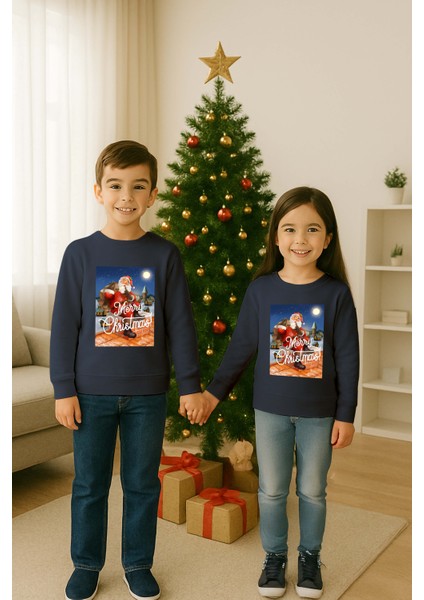 Unisex Happy New Year Yılbaşı Baskılı Yetişkin ve Çocuk Sweatshirt 3 Iplik Şardonlu Kumaş modelleri