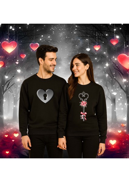 Unisex Sevgililer Günü Baskılı Yetişkin Swaetshirt 3 Iplik Şardonlu