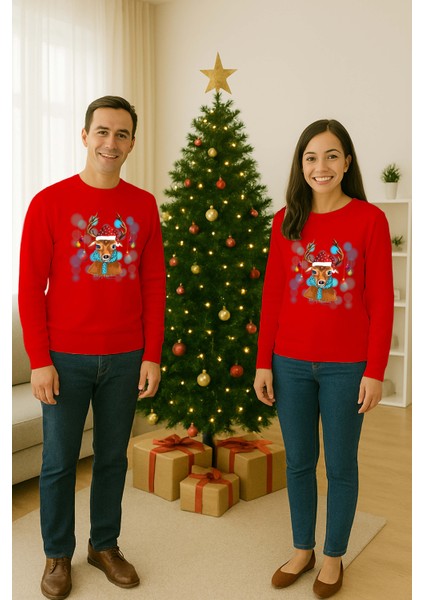 Unisex Happy New Year Yılbaşı Baskılı Yetişkin ve Çocuk Sweatshirt 3 Iplik Şardonlu Kumaş fiyatları