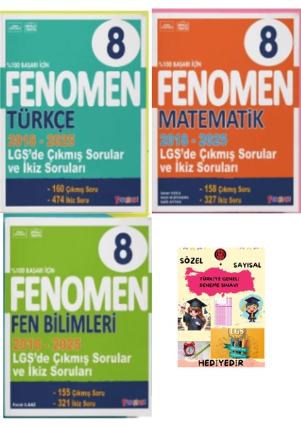 Fenomen Yayınları 8. Sınıf Lgs Türkçe + Matematik + Fen Bilimleri Çıkmış Sorular ve Ikiz Soruları (2018-2025)