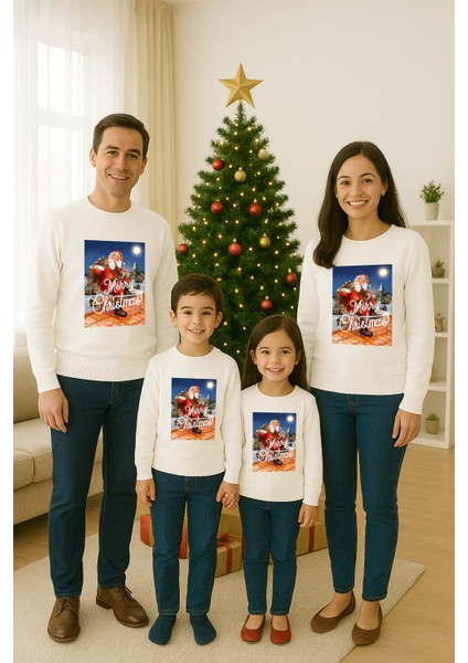 Unisex Happy New Year Yılbaşı Baskılı Yetişkin ve Çocuk Sweatshirt 3 Iplik Şardonlu Kumaş