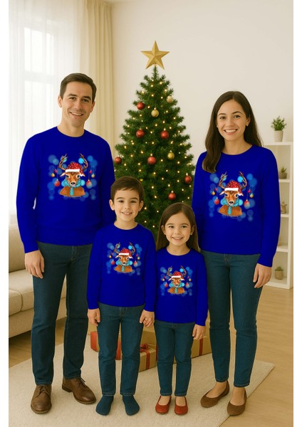 Unisex Happy New Year Yılbaşı Baskılı Yetişkin ve Çocuk Sweatshirt 3 Iplik Şardonlu Kumaş