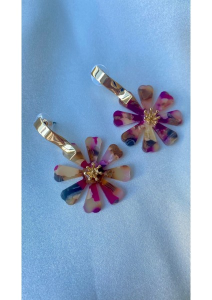 Özel Seri Gold Detaylı Çiçek Küpe