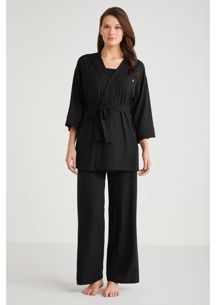 Penye Mood 3lü Kısa Kol Sabahlık Pijama Takımı modelleri