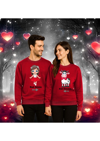 Unisex Sevgililer Günü Baskılı Yetişkin Swaetshirt 3 Iplik Şardonlu