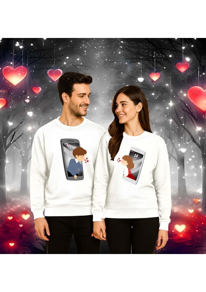 Unisex Sevgililer Günü Baskılı Yetişkin Swaetshirt 3 Iplik Şardonlu