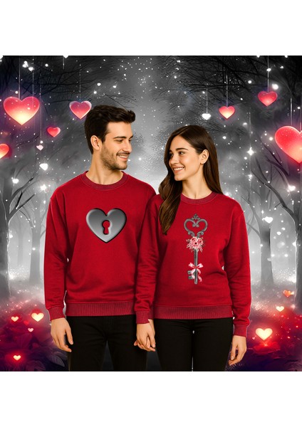 Unisex Sevgililer Günü Baskılı Yetişkin Swaetshirt 3 Iplik Şardonlu