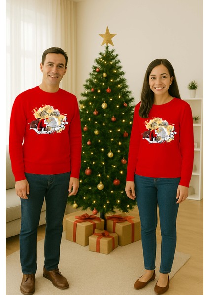 Unisex Happy New Year Yılbaşı Baskılı Yetişkin ve Çocuk Sweatshirt 3 Iplik Şardonlu Kumaş fiyatları