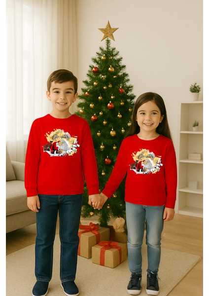 Unisex Happy New Year Yılbaşı Baskılı Yetişkin ve Çocuk Sweatshirt 3 Iplik Şardonlu Kumaş modelleri