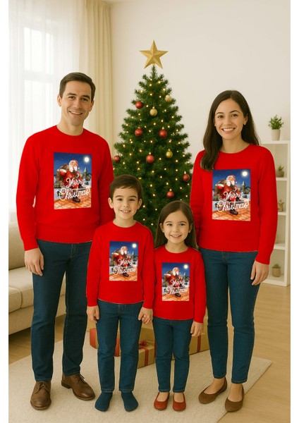 Unisex Happy New Year Yılbaşı Baskılı Yetişkin ve Çocuk Sweatshirt 3 Iplik Şardonlu Kumaş