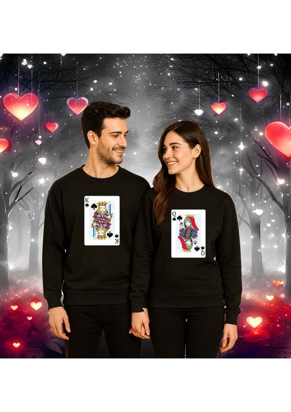 Unisex Sevgililer Günü Baskılı Yetişkin Swaetshirt 3 Iplik Şardonlu