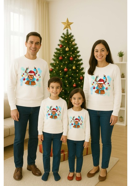 Unisex Happy New Year Yılbaşı Baskılı Yetişkin ve Çocuk Sweatshirt 3 Iplik Şardonlu Kumaş