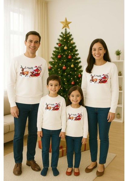 Unisex Happy New Year Yılbaşı Baskılı Yetişkin ve Çocuk Sweatshirt 3 Iplik Şardonlu Kumaş