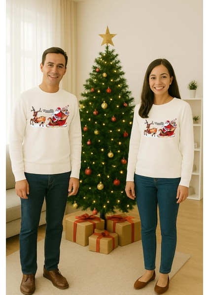 Unisex Happy New Year Yılbaşı Baskılı Yetişkin ve Çocuk Sweatshirt 3 Iplik Şardonlu Kumaş fiyatları