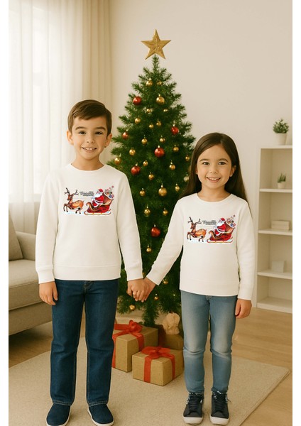 Unisex Happy New Year Yılbaşı Baskılı Yetişkin ve Çocuk Sweatshirt 3 Iplik Şardonlu Kumaş modelleri