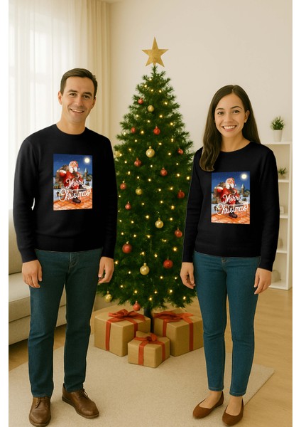 Unisex Happy New Year Yılbaşı Baskılı Yetişkin ve Çocuk Sweatshirt 3 Iplik Şardonlu Kumaş fiyatları