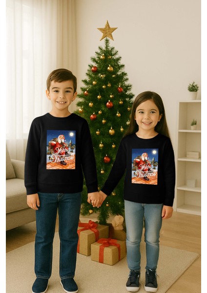 Unisex Happy New Year Yılbaşı Baskılı Yetişkin ve Çocuk Sweatshirt 3 Iplik Şardonlu Kumaş modelleri
