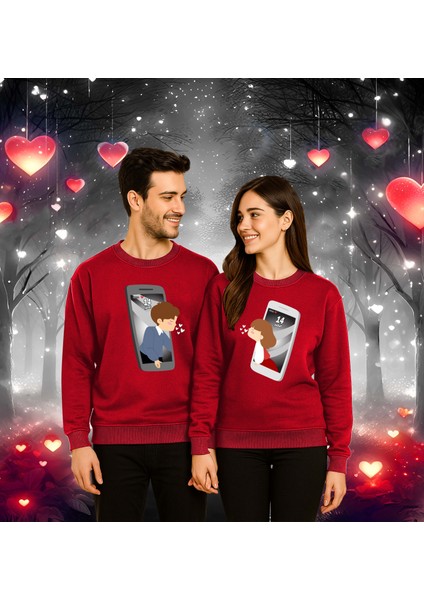 Unisex Sevgililer Günü Baskılı Yetişkin Swaetshirt 3 Iplik Şardonlu