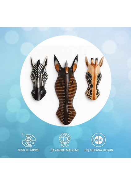 Üçlü Mask Seti Zebra Zürafa Ahşap Duvar Objesi Maske fiyatları