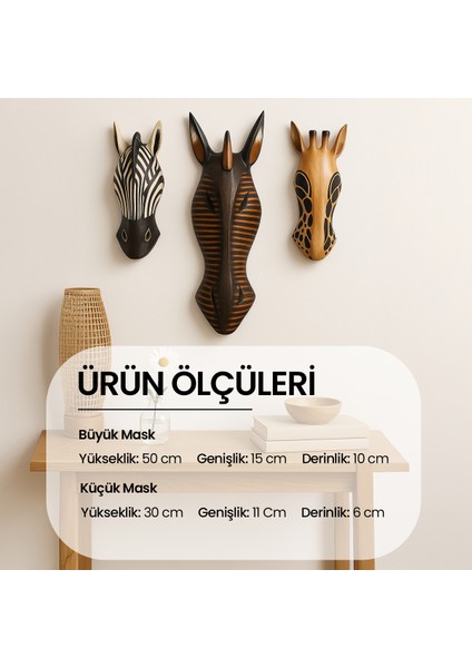 Üçlü Mask Seti Zebra Zürafa Ahşap Duvar Objesi Maske fırsatları