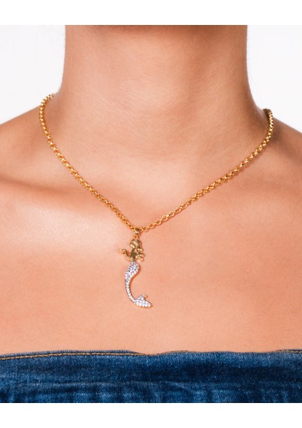 Mermaid Kolye – 14 Ayar Altın Kaplama, Zirkon Taşlı Denizkızı Figürlü