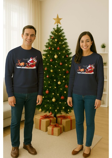 Unisex Happy New Year Yılbaşı Baskılı Yetişkin ve Çocuk Sweatshirt 3 Iplik Şardonlu Kumaş fiyatları