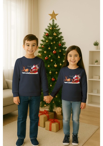 Unisex Happy New Year Yılbaşı Baskılı Yetişkin ve Çocuk Sweatshirt 3 Iplik Şardonlu Kumaş modelleri