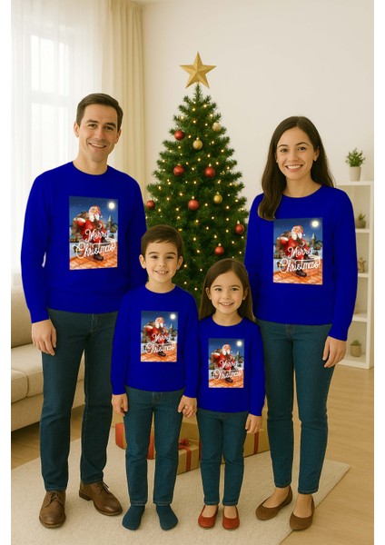 Unisex Happy New Year Yılbaşı Baskılı Yetişkin ve Çocuk Sweatshirt 3 Iplik Şardonlu Kumaş