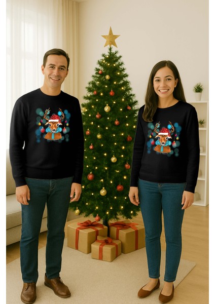 Unisex Happy New Year Yılbaşı Baskılı Yetişkin ve Çocuk Sweatshirt 3 Iplik Şardonlu Kumaş fiyatları