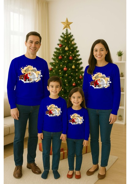 Unisex Happy New Year Yılbaşı Baskılı Yetişkin ve Çocuk Sweatshirt 3 Iplik Şardonlu Kumaş