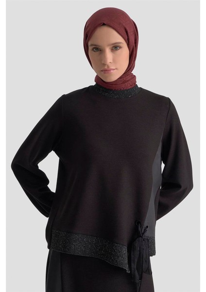 Taşlı Örme Takım 25KD2103 Siyah