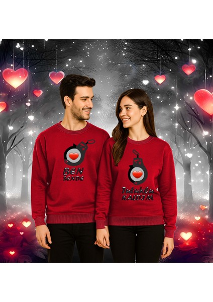 Unisex Sevgililer Günü Baskılı Yetişkin Swaetshirt 3 Iplik Şardonlu