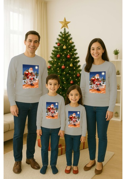 Unisex Happy New Year Yılbaşı Baskılı Yetişkin ve Çocuk Sweatshirt 3 Iplik Şardonlu Kumaş