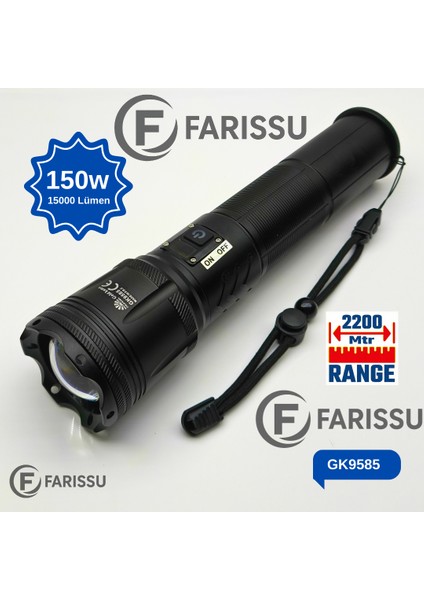 150W Ultra Güçlü Lazer LED El Feneri – 15000 Lümen, 12000MAH Powerbank Özellikli Dijital Göstergeli