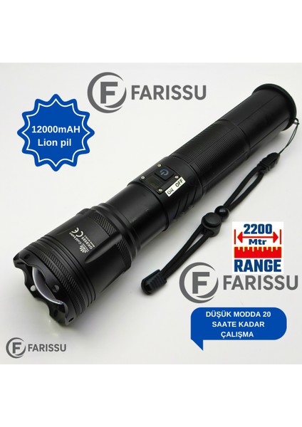 150W Ultra Güçlü Lazer LED El Feneri – 15000 Lümen, 12000MAH Powerbank Özellikli Dijital Göstergeli fiyatları